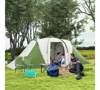 Outsunny 4-6 Man Camping Tent with 2 Bedroom and Living Area, Green, White