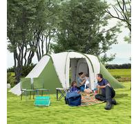 Outsunny 4-6 Man Camping Tent with 2 Bedroom and Living Area, Green, White