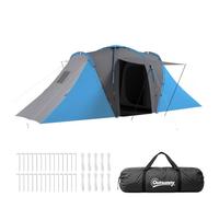 Outsunny 4 Man Tunnel Tent with 2 Bedroom and Living Area, Large Camping Tent, 2000mm Waterproof, Portable with Bag, for Fishing Hiking Festival, 555L x 225W x 190H cm
