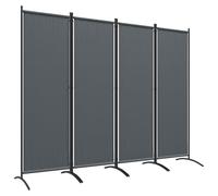 Outsunny 4 Panel Folding Room Divider, 1.7m Privacy Screen with Wide Feet, Portable Freestanding Metal Partition Separator for Office, Living Room, Bedroom, Dining Room, Dark Grey
