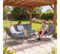 Outsunny 4 PC Garden Furniture Set with Loveseat, Chairs, Table, Grey - Grey - Steel - 122W x 87D x 85H cm