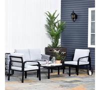 Outsunny 4 Pcs Aluminium Garden Dining Set W/ 2 Chairs,glass Top Table,cushions In Black Black