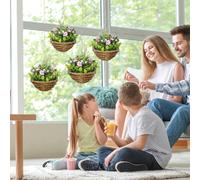 Outsunny Pack of 4 Faux Plant Artificial Lisianthus Flowers Hanging Planter with Basket for Indoor Outdoor Decoration, Pink