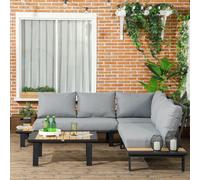 OUTSUNNY 4 PCS Garden Furniture Conversation Set with Loveseat Table in Grey Outsunny Grey