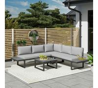 Outsunny 4 PCs Garden Set w/ 5-Level Recline Corner Conversation Sofa Set White - Black - Steel, Polyester, Foam - 134cm x 61cm x 65cm