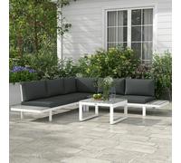 Outsunny 4 PCs Garden Set w/ 5-Level Recline Corner Conversation Sofa Set White - White - Black