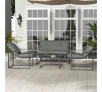 Outsunny 4 PCs Garden Sofa Set with 2 Armchairs Loveseat Coffee Table, Grey