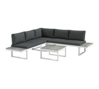Outsunny 4 Pcs Patio Garden Set w/ 5-Level Recline Corner Sofa, Garden Lounge Sectional Conversation Sofa Set w/ Cushions, Coffee Table, White