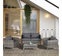 Outsunny 4 Pcs Pe Rattan Wicker Outdoor Dining Set Sofa Chairs Table Cushions