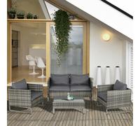 Outsunny 4 PCs PE Rattan Wicker Outdoor Dining Set Sofa Chairs Table Cushions