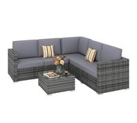Outsunny 4 Pieces Rattan Furniture Set Sofa Chair Coffee Table Wicker Grey