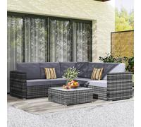 OUTSUNNY 4 PCs Rattan Furniture Set Sofa Chair Seat Wicker Coffee Table Aluminum Grey Outsunny Grey