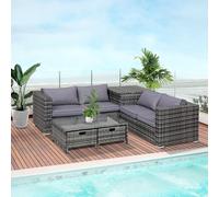 Outsunny 4Pcs Patio Rattan Sofa Garden Furniture Set Table W/ Cushions Grey, Grey
