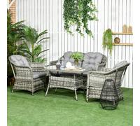 Outsunny 4 Pcs Rattan Garden Furniture, Padded Cushions Conversation Sofa Set In Grey Grey