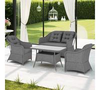 OUTSUNNY 4 PCS Rattan Garden Furniture, Padded Cushions Conversation Sofa Set in Light Grey Outsunny Light Grey
