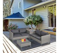 Outsunny 4 Pcs Rattan Wicker Sofa Set Outdoor Conservatory Furniture W/ Side Storage Box In Grey Grey