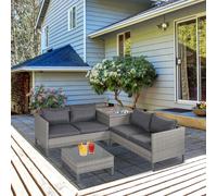 Outsunny 4-Seater PE Rattan Sofa Set Wicker Garden Furniture Outdoor Conservatory Furniture Coffee Table w/ Side Storage Box & Cushion, Grey