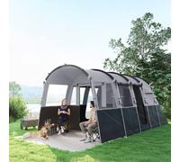Outsunny 8-Person Camping Tent Tunnel Design with 4 Large Windows Dark Grey