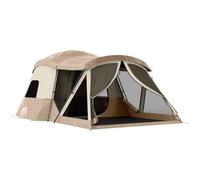 Outsunny Camping Tent - 4-Person Easy-Setup Tunnel Tent, 2 Rooms, Waterproof, Brown & Khaki
