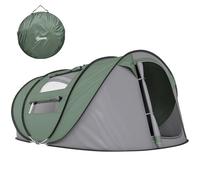 Outsunny 4 Person Pop-up Camping Tent Family Tent with Ground Sheet, 4 Windows and Portable Carry Bag for Beach Outdoor Trip, Dark Green