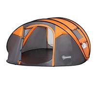 Outsunny 4 Person Pop-up Camping Tent Family Tent with Ground Sheet, 4 Windows and Portable Carry Bag for Beach Outdoor Trip, Orange