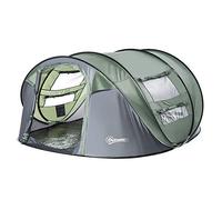 Outsunny 4 Person Pop-up Camping Tent w/Ground Sheet 4 Windows Dark Green