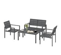 Outsunny 4 Piece Garden Furniture Set, Hdpe Metal Outdoor Sofa In Dark Grey Dark Grey