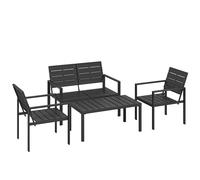 Outsunny 4 Piece Garden Furniture Set, Outdoor Sofa Set with HDPE Slatted Loveseat Armchairs Coffee Table Metal Frame, Black