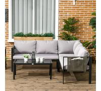 Outsunny 4 Piece Garden Furniture Set w/ Breathable Mesh Pocket, Light Grey, Light Grey