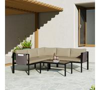 Outsunny 4 Piece Garden Furniture Set w/ Breathable Mesh Pocket, Khaki - Khaki - Steel, Polyester, Sponge, Tempered Glass - 119.5 x 62.5 x 61 cm