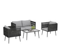 Outsunny 4 Piece Garden Furniture Set with Cushions for Patio, Light Grey - Light Grey - Steel, Polyester, Sponge - 126W x 63D x 70H cm