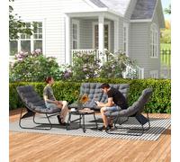 Outsunny 4-Piece Garden Set: Loveseat, 2 Chairs & Round Glass Table, Grey - 84G-527V70GY