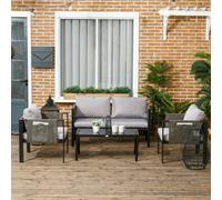Outsunny 4 Piece Garden Sofa Set W/ Tempered Glass Coffee Table In Light Grey Light Grey