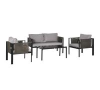 OUTSUNNY 4 Piece Garden Sofa Set w/ Tempered Glass Coffee Table in Light Grey Outsunny Light Grey