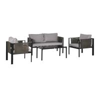 Outsunny 4 Piece Garden Sofa Set w/ Tempered Glass Coffee Table Padded Cushions, Light Grey