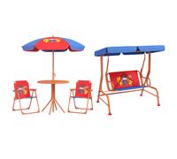 Outsunny 4 Piece Kids Garden Furniture Set with Adjustable Canopy, Cowboy Themed, Kids Garden Table and Chair Set and Double Seat