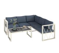 Outsunny 4 Piece L Shaped Garden Furniture Set with 5-Level Adjustable Lounger, 5 Seater Sectional Outdoor Sofa Set with 2 Loveseats, Corner Chair, DPC Coffee Table and Removable Thick Cushions, Grey