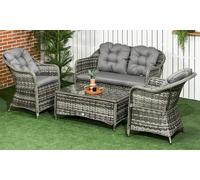Outsunny 4 Pieces Rattan Sofa Set Outdoor Conservatory Furniture With Cushions