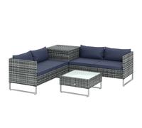 Outsunny 4 Piece Rattan Garden Furniture Set, Outdoor Corner Sofa Set with Storage Table, Loveseats, Cushions - Dark Blue