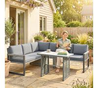 Outsunny 4 Piece Rattan Garden Furniture Set with 3 Loveseats, Table, Grey - Rattan garden furniture set - 4 - Metal, PE Rattan, Polyester, Tempered glass, Cotton