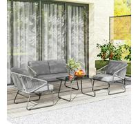 Outsunny 4 Piece Rattan Garden Furniture Set with Cushions, Grey, Grey