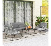 Outsunny 4 Piece Rattan Garden Furniture Set with Cushions, Grey, Grey