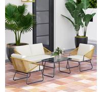Outsunny 4 Piece Rattan Garden Furniture Set with Cushions, Natural