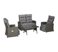 Outsunny 4 Seat Rattan Furniture Set w/ Reclining Back, Grey, Grey