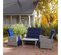 OUTSUNNY 4 Piece Rattan Garden Furniture Set with Sofa, Glass Table in Dark Blue Outsunny Dark Blue