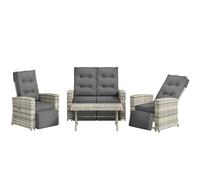 Outsunny 4 Piece Rattan Garden Furniture Set w/ Sofa, Glass Table, Light Grey, Grey