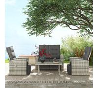 Outsunny 4 Piece Rattan Garden Furniture Set w/ Sofa, Glass Table, Light Grey, Grey