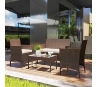 Outsunny 4 Piece Rattan Garden Furniture Sofa Set with Cushions, Brown - Rattan Garden Furniture Set - Steel, PE Rattan - 102W x 58D x 82H cm