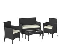 Outsunny 4 Piece Rattan Garden Furniture Sofa Set with Loveseat, Armchairs, Glass-Top Coffee Table and Cushions, Cream White