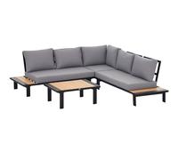 Outsunny 4 Pieces Aluminium Garden Furniture Sets with Thick Padded Cushion, 5 Seater Outdoor L Shape Corner Sofa Conversation Set, w/ Coffee Table and Sofa Side Table for Patio, Deck, Dark Grey Grey